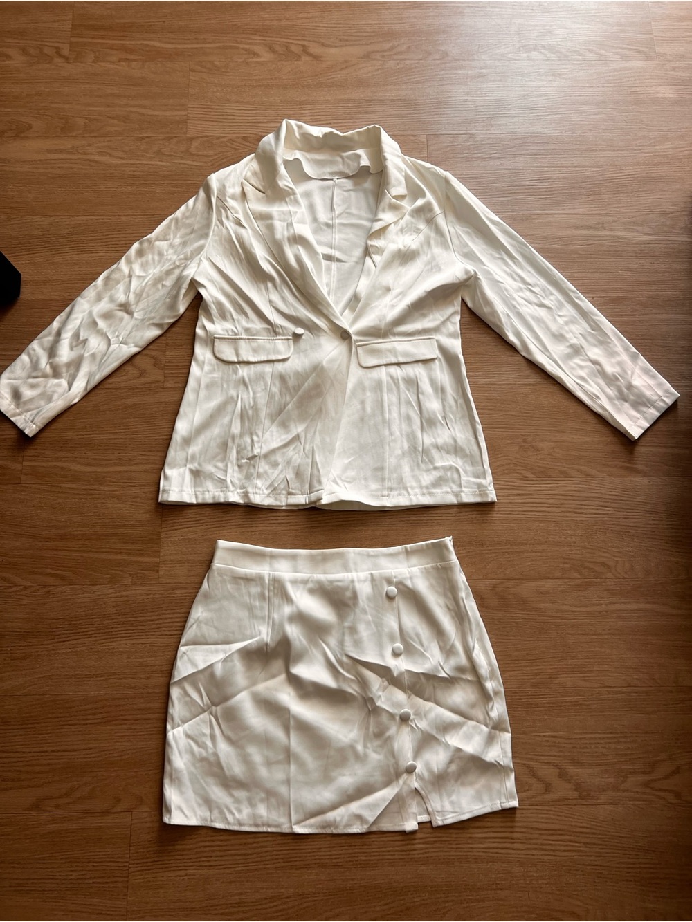 Women's Cream Tailored Blazer & Skirt Set